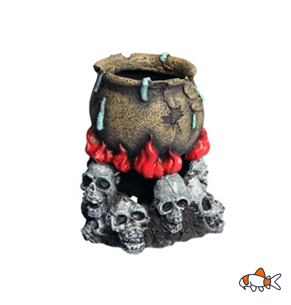 Aqua One Ornament - Skull Fire With Couldron 11x11x13cmh